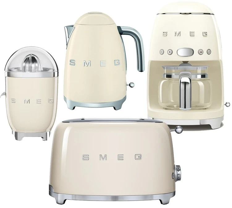 Set Petit-Déjeuner (Toaster - Cafetière Filtre - Presse Agrumes - Bouilloire) Crème - SMEG 1 Set Petit-Déjeuner (Toaster - Cafetière Filtre - Presse Agrumes - Bouilloire) Crème - SMEG